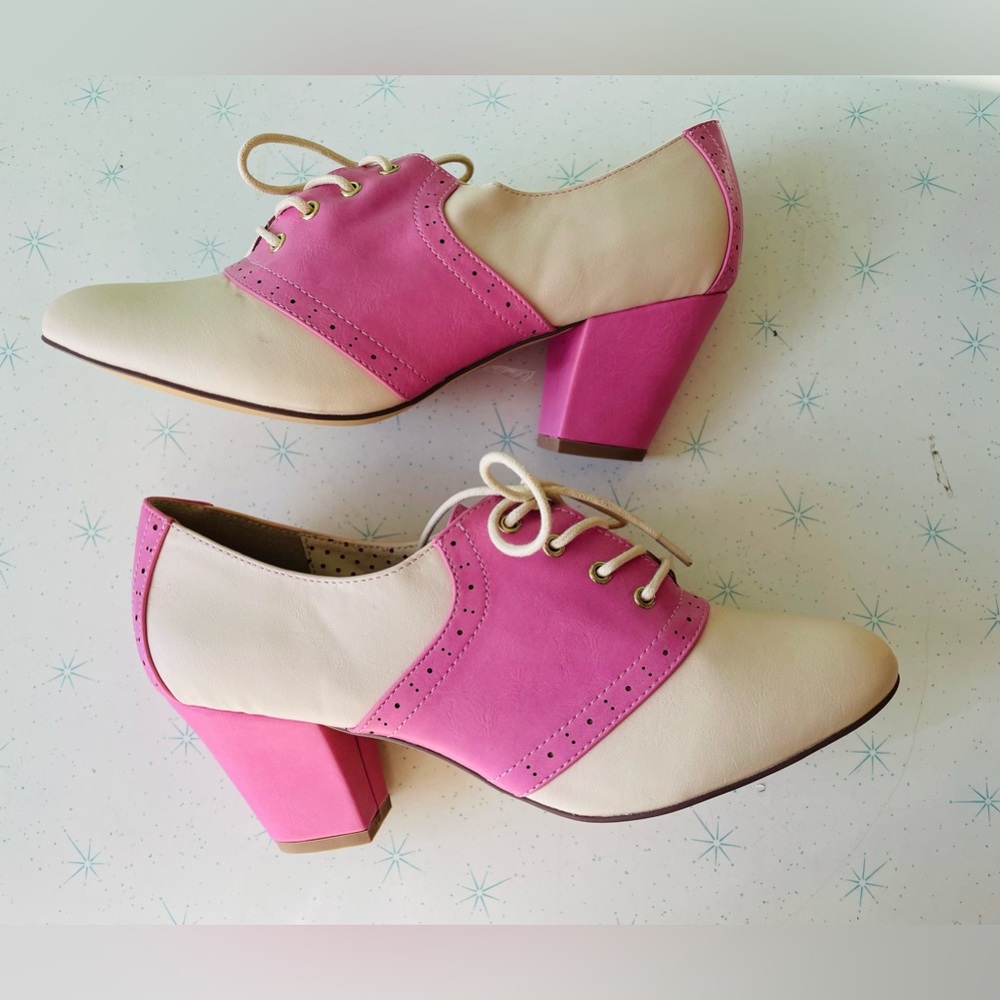 BRAND NEW Bait footwear pink and cream saddle oxfords heels size 10 womens 💖